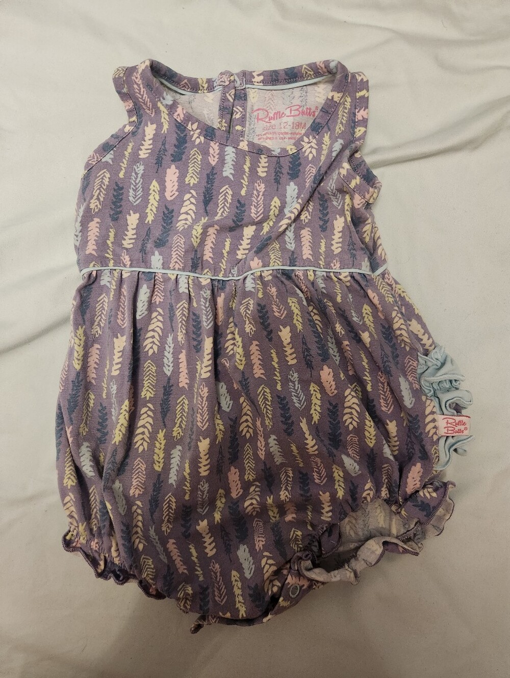 Ruffle Butts Purple Feather Print Onsie 12-18M